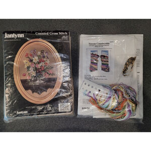 Lot X2 Counted Cross Stitch Kits Janlynn Spring Floral & Design Works Tuscan